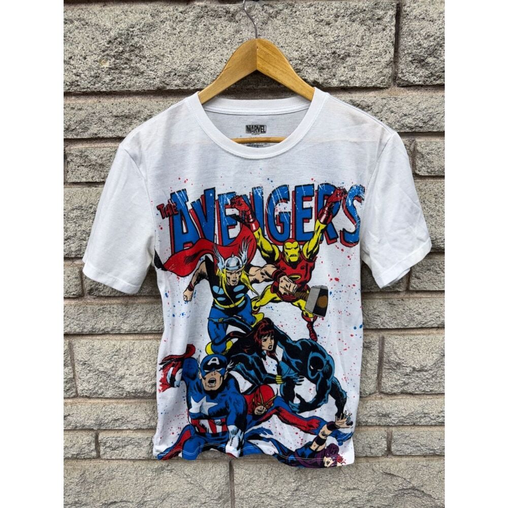 Marvel White Avengers Graphic Tee with Red, Blue & Yellow Print
